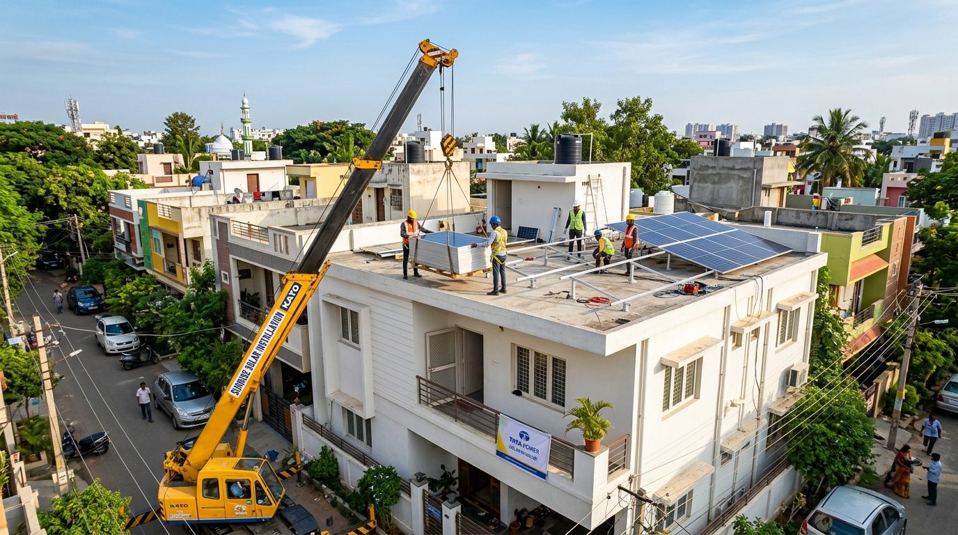 Arya Enterprises Certified Solar Engineers Installing Rooftop Solar Panels